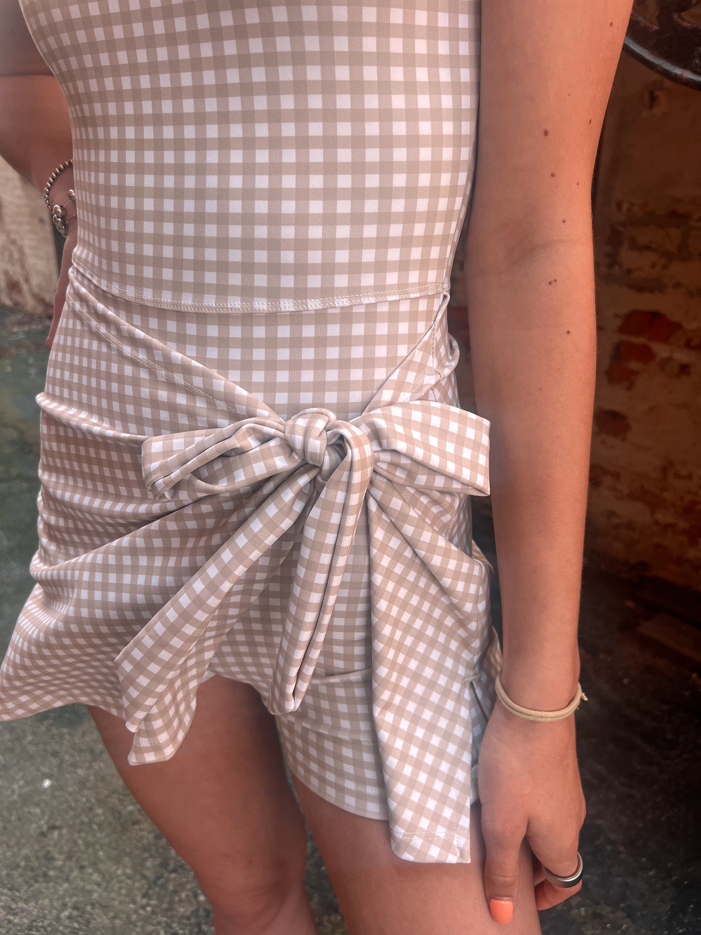 Beige Gingham Activewear Dress