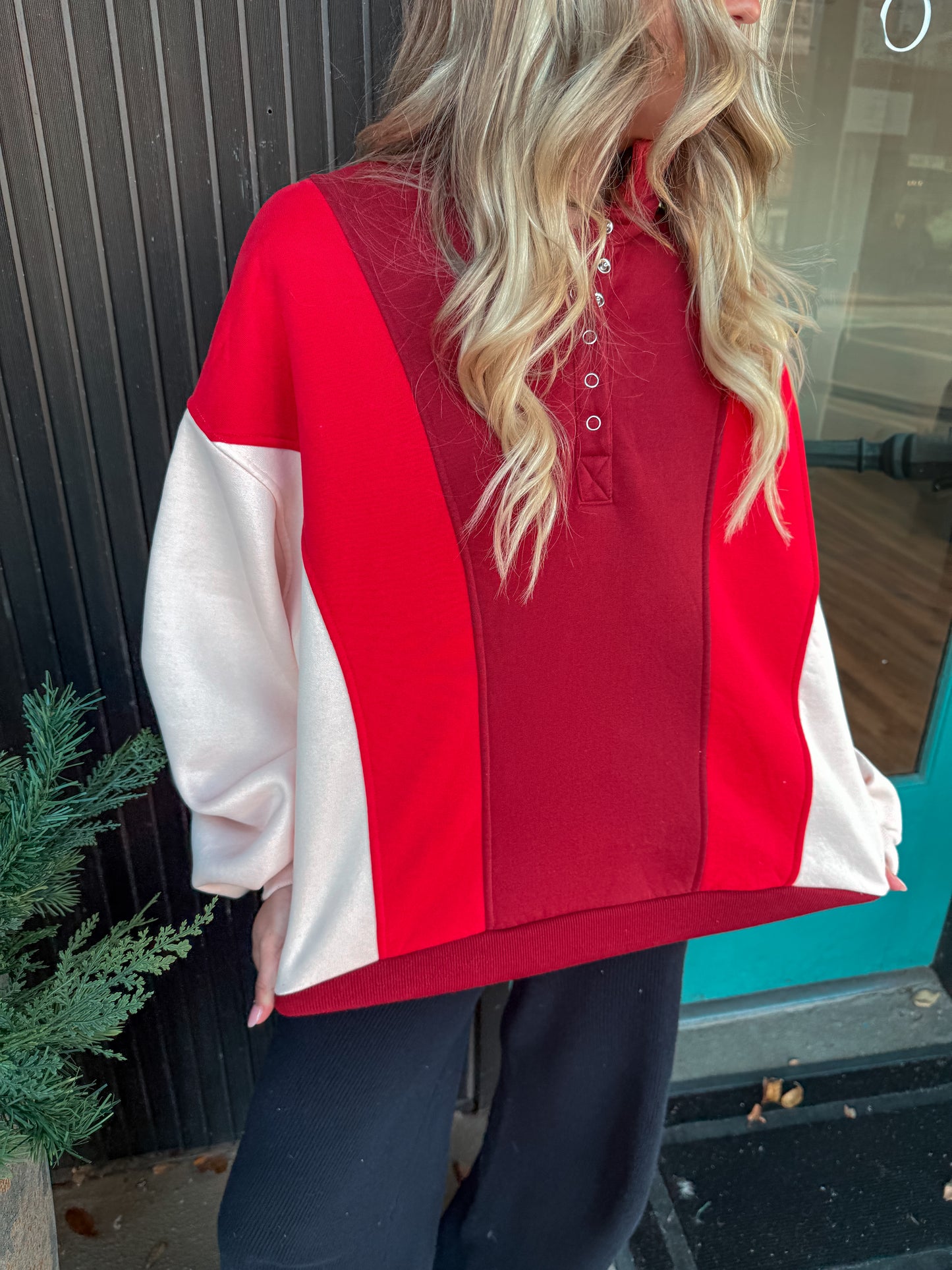 Red Color Block Pullover