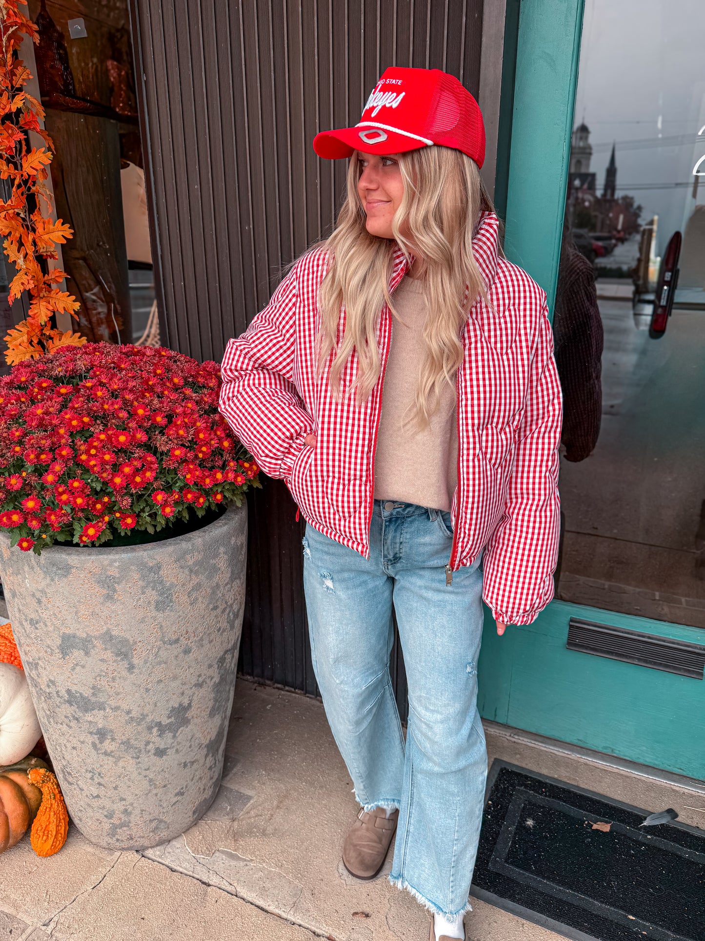 Gingham Printed Puffer Jacket