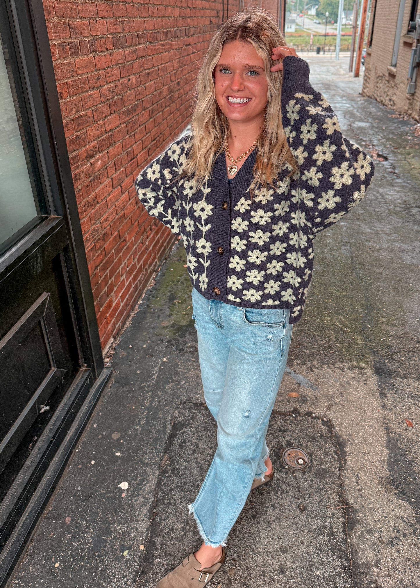 Floral Print Sweater Knit Cardigan