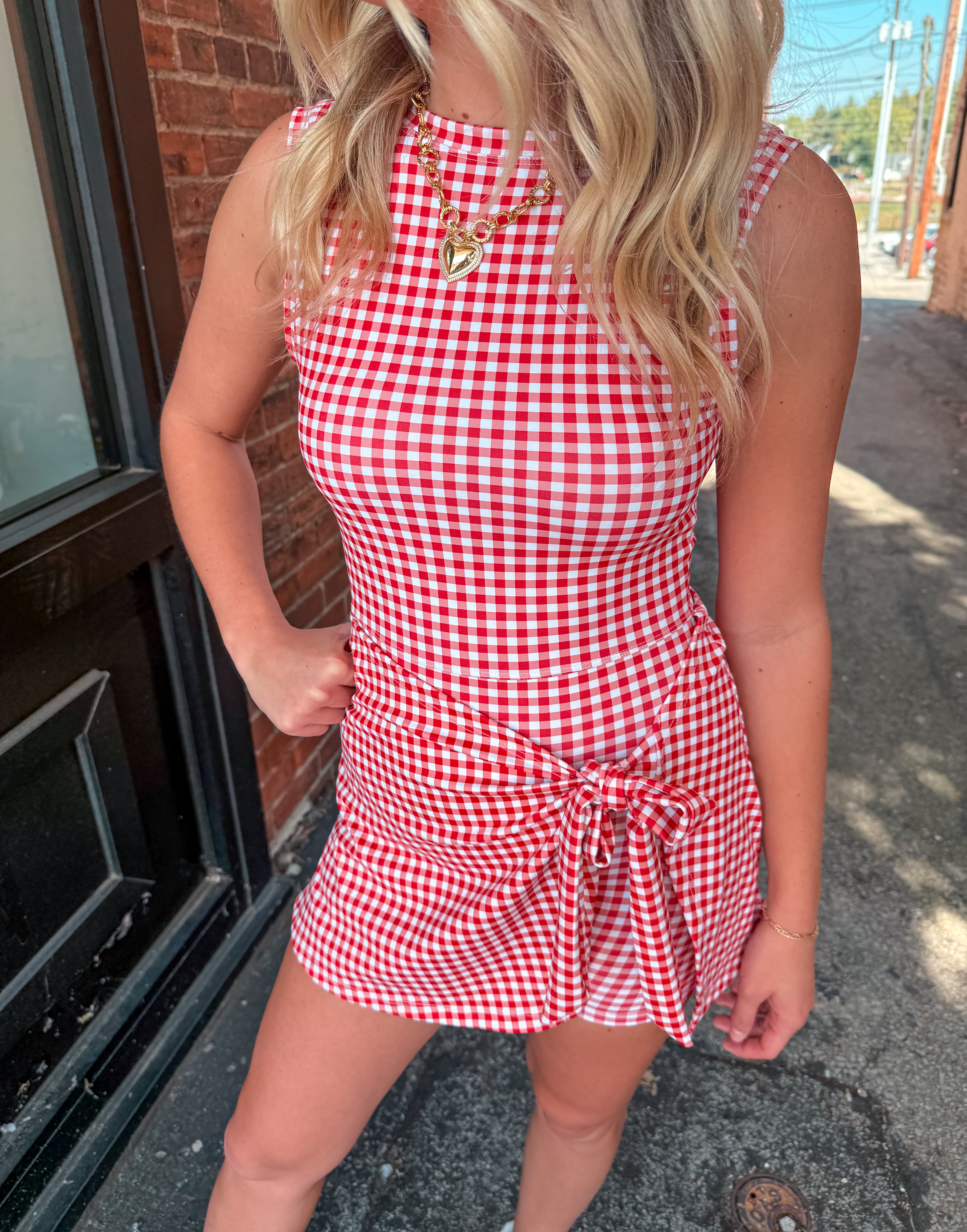 strapless open back dress Sadie Gingham Mini Dress main image 1