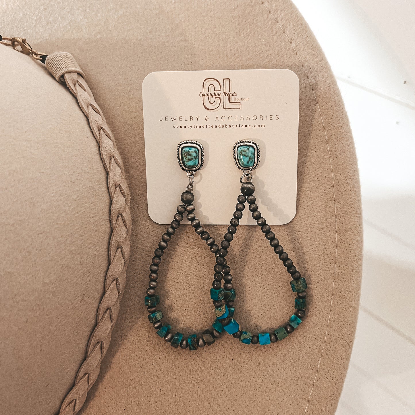 Turquoise beaded tear drop earrings