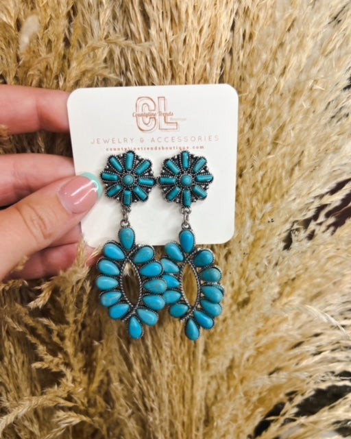 Turquoise Squash Blossom Dangle Earrings