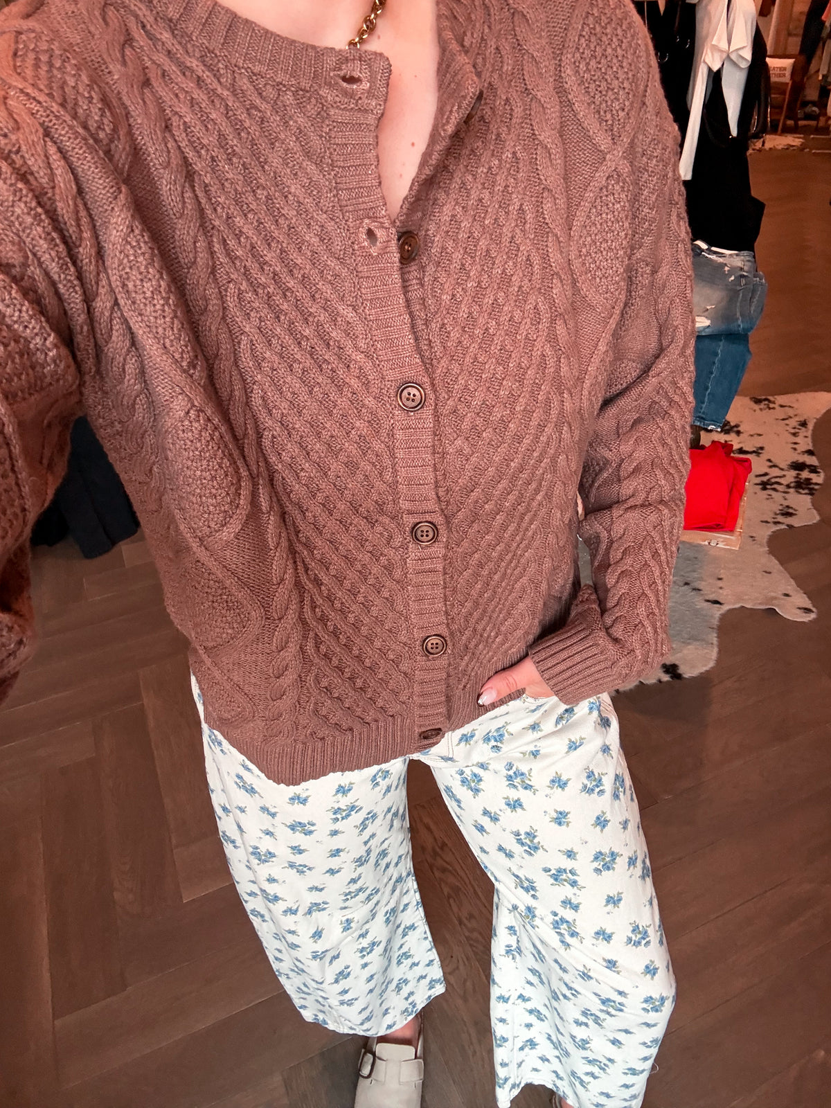 Mocha Cable Knit Cardigan