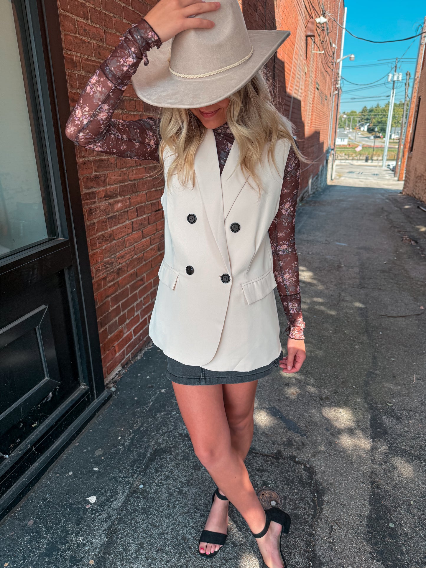 Cream Double Breasted Blazer Vest