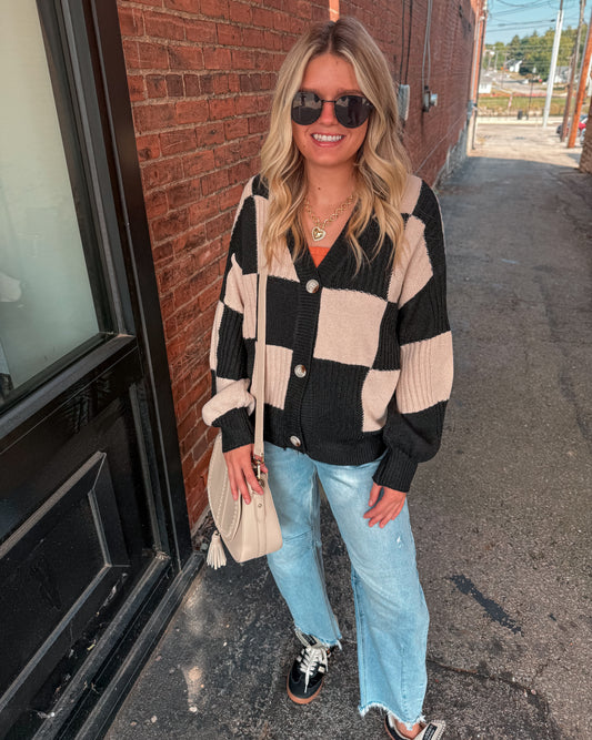 Oatmeal & Black Checker Cardigan