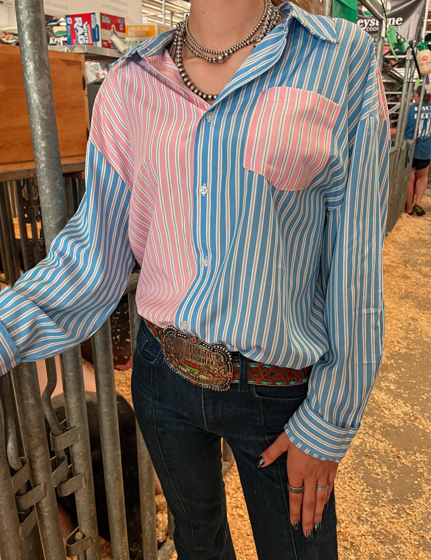 Bluey Pink Pin Stripe Button Down