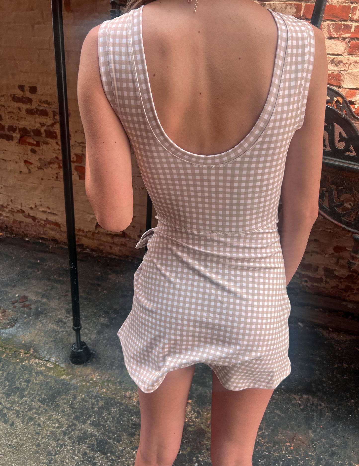 Beige Gingham Activewear Dress