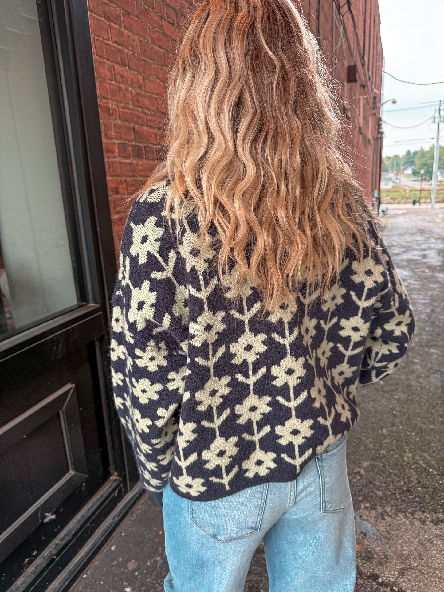 Floral Print Sweater Knit Cardigan