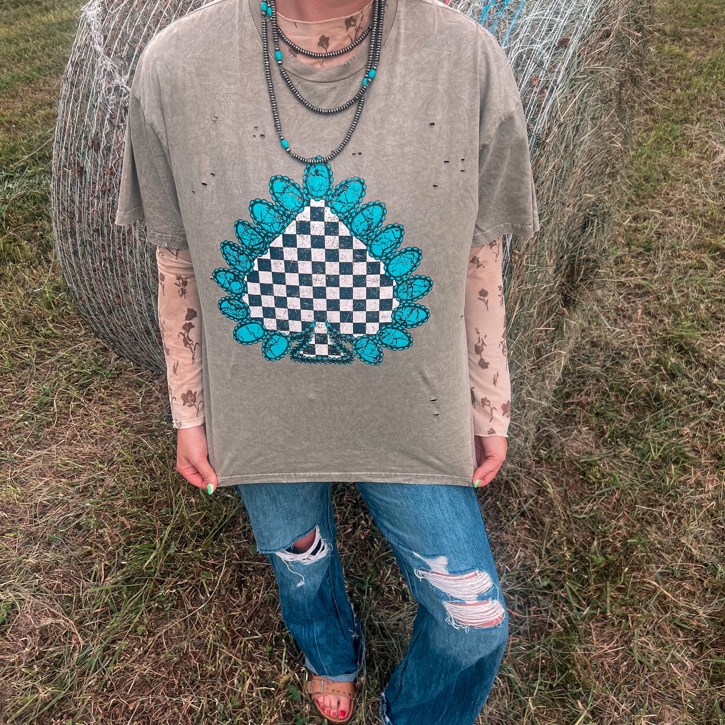 Checkmate & Turquoise Tee