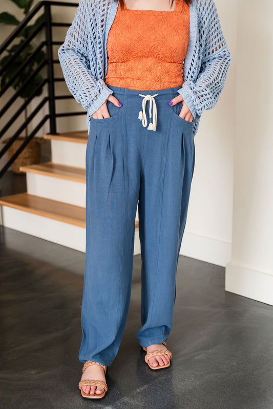 Denim Blue Linen Pants