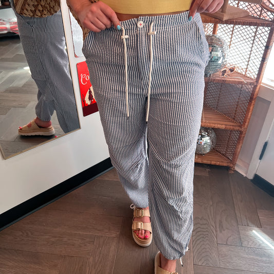 Blue Striped Seersucker Pants