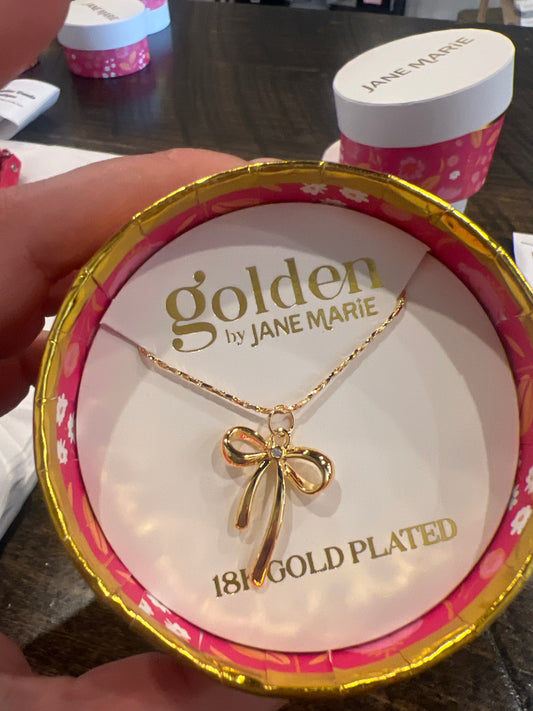 Gold plated chain necklace with bow