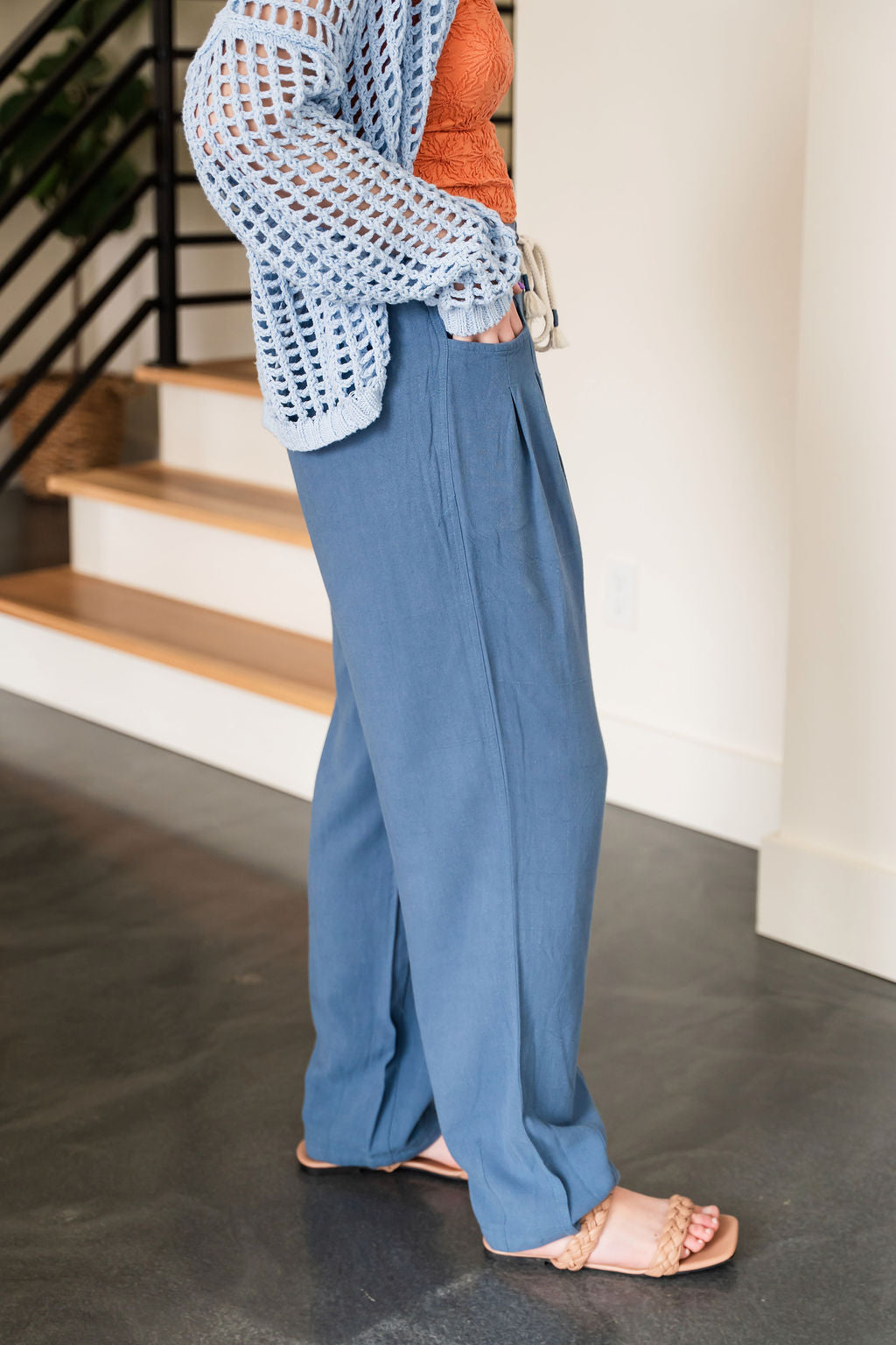 Denim Blue Linen Pants