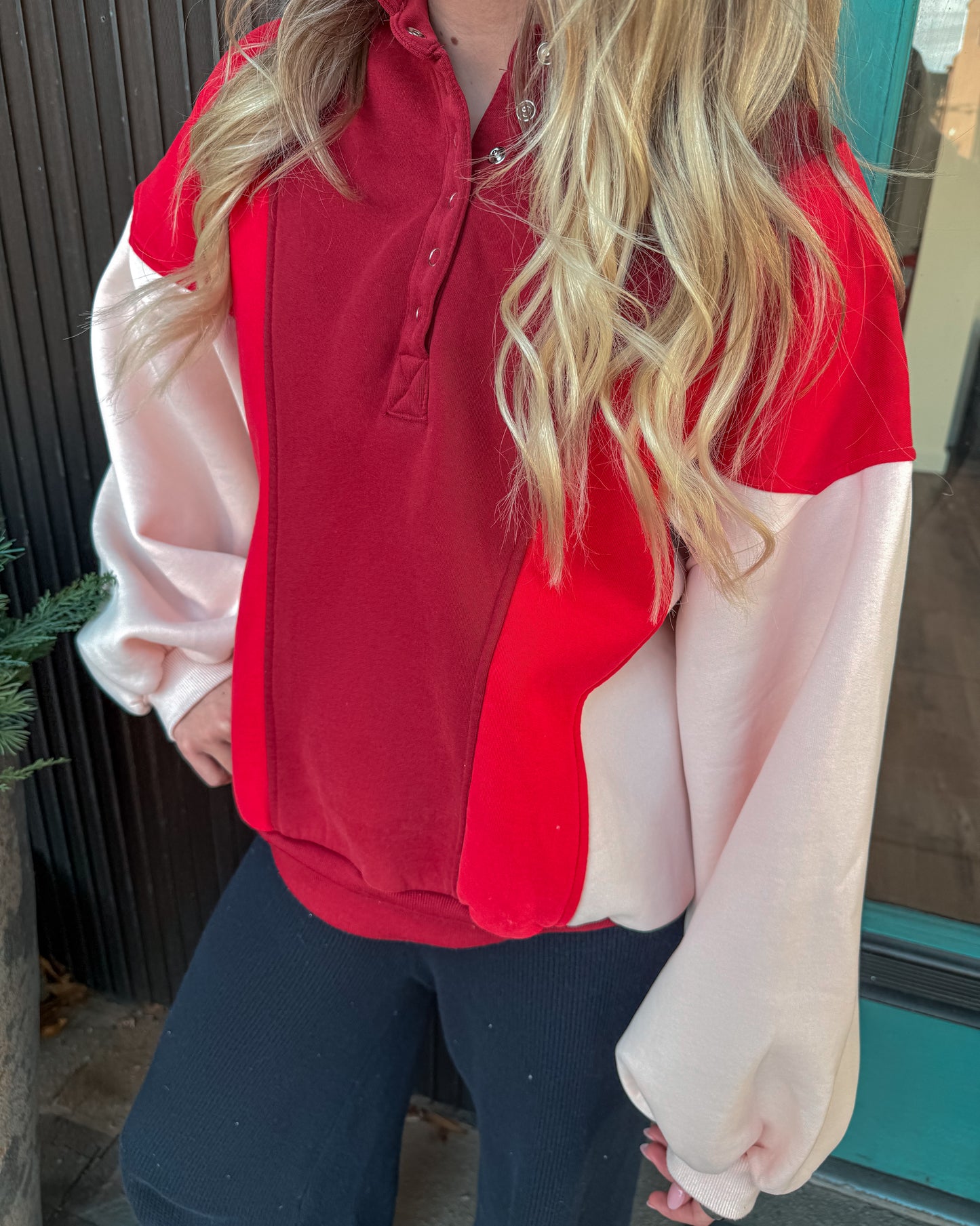 Red Color Block Pullover
