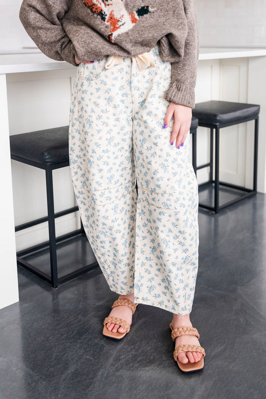 Baby Blue Floral Denim Barrels