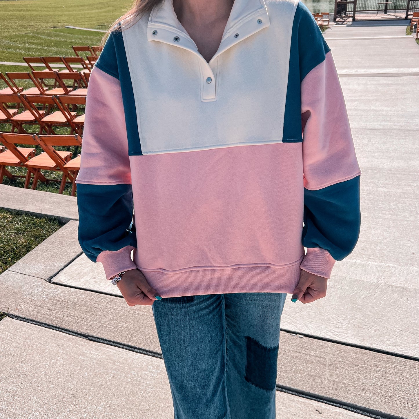 Pink Color Block Pullover