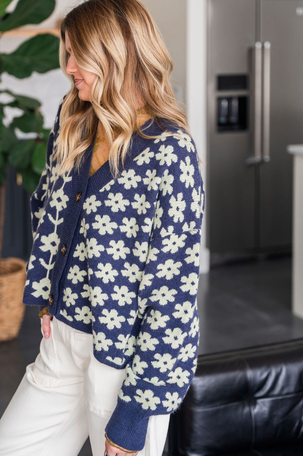 Floral Print Sweater Knit Cardigan