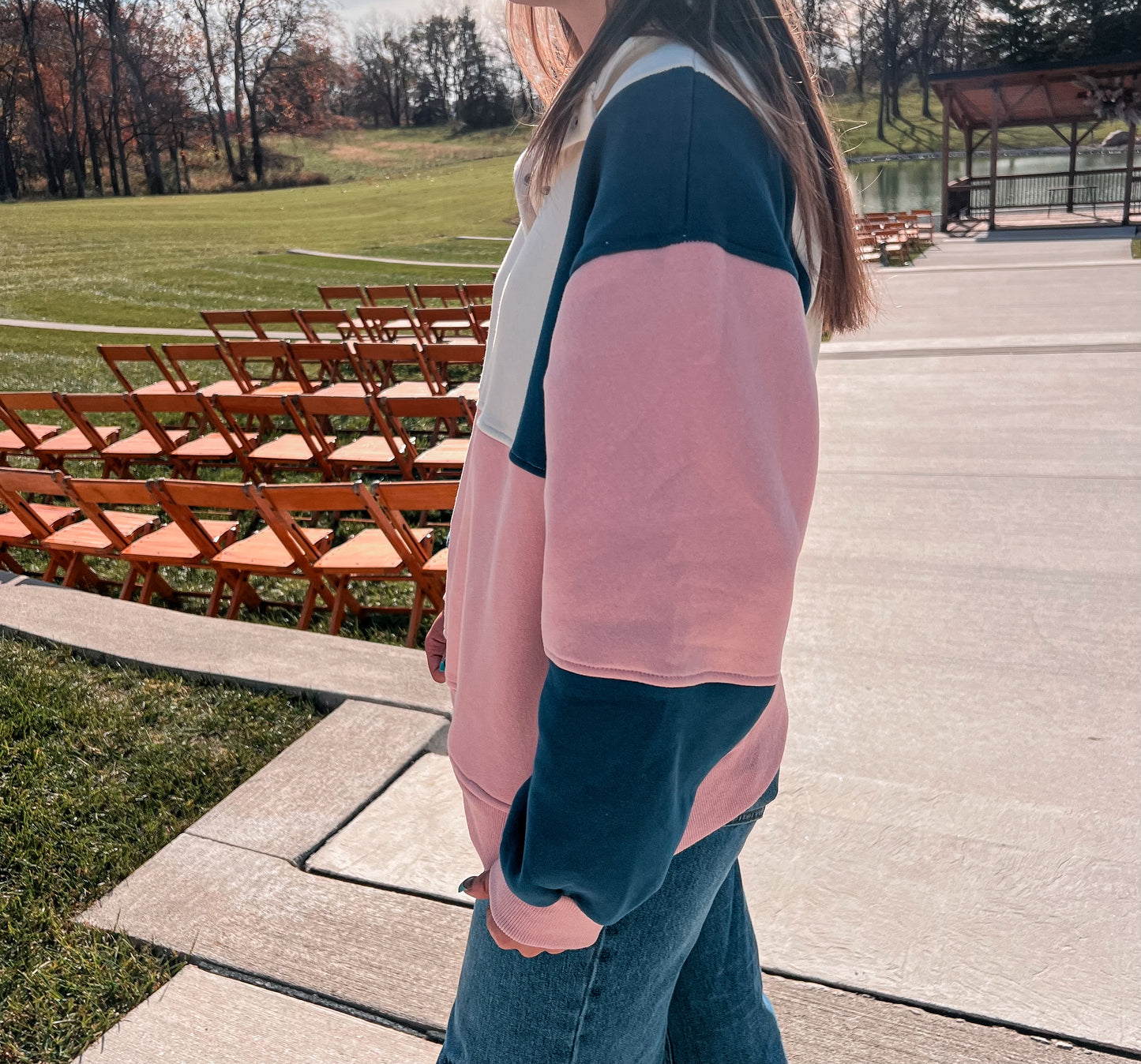 Pink Color Block Pullover