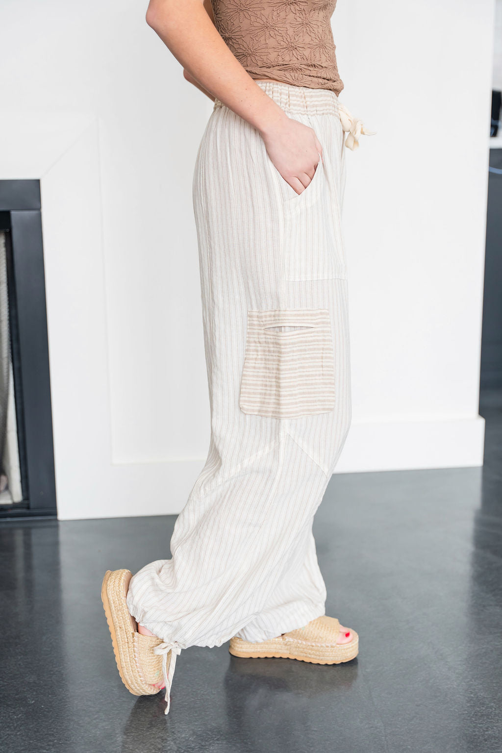 Taupe Stripe Balloon Style Pants