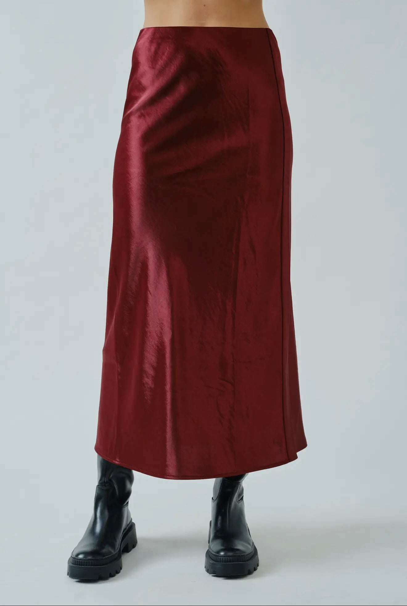 Wine Satin Skirt