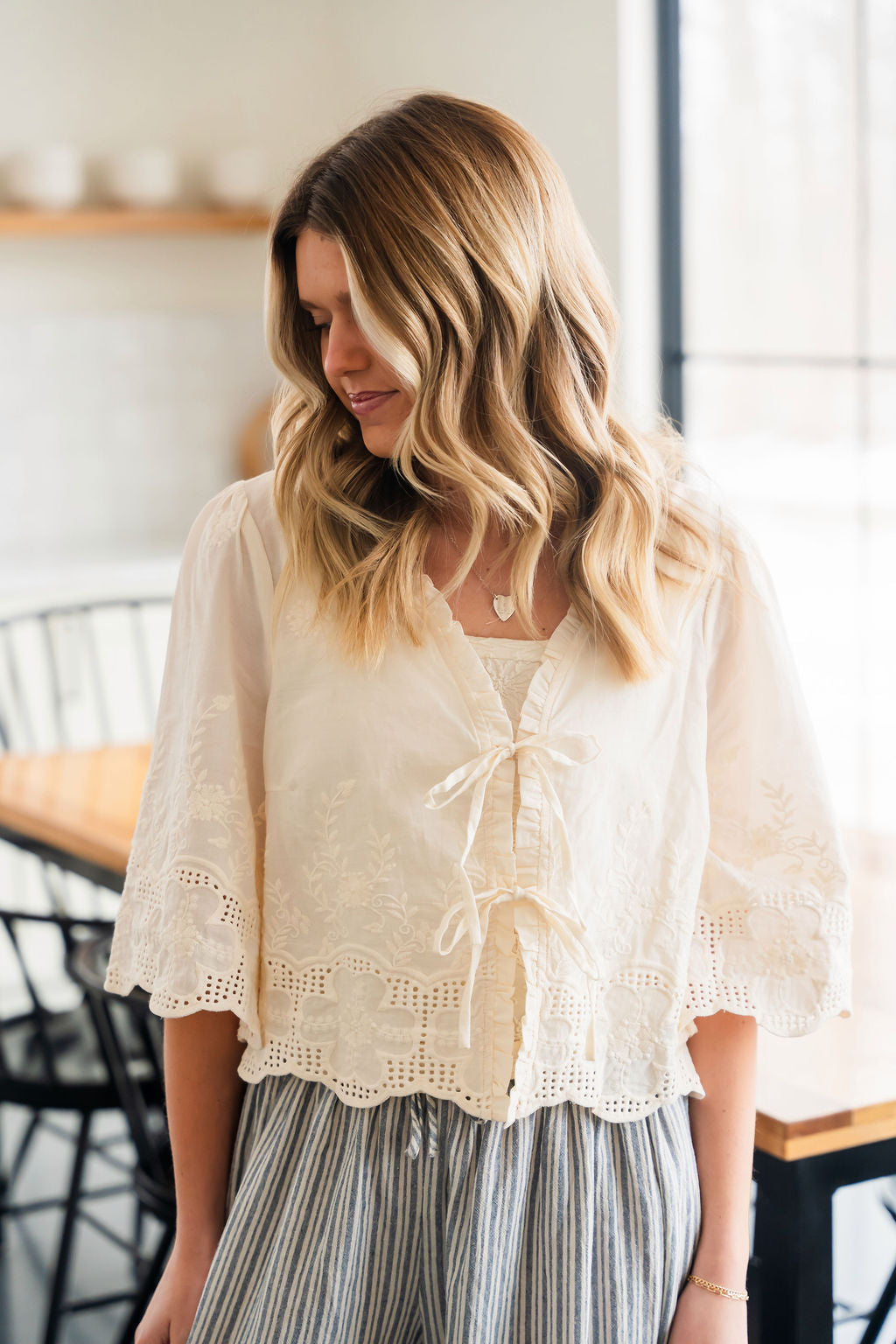Ivory Floral Embroidered Blouse