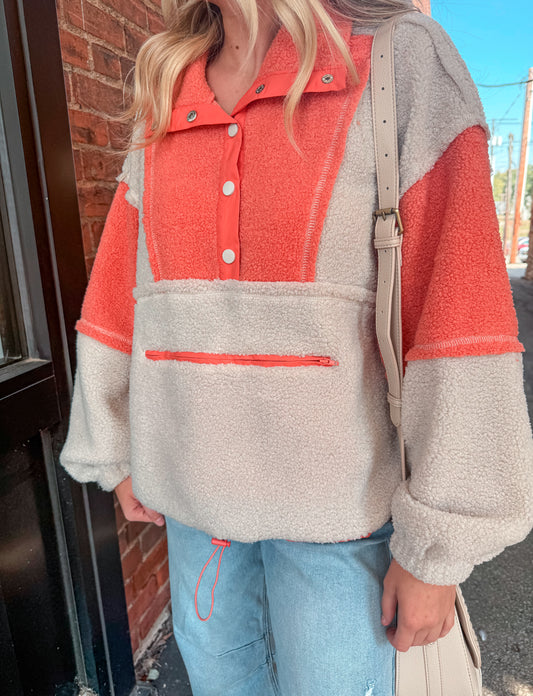 Coral Color Block Pullover