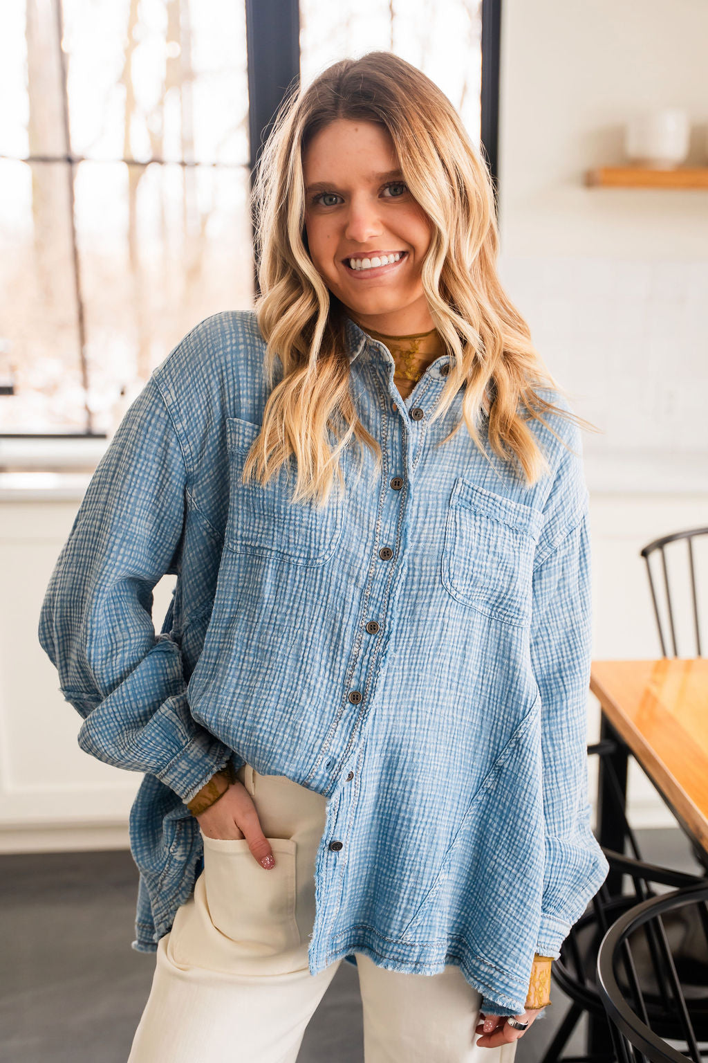 Washed Denim Button Down