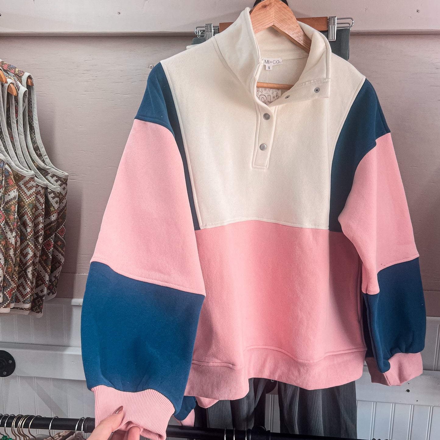 Pink Color Block Pullover