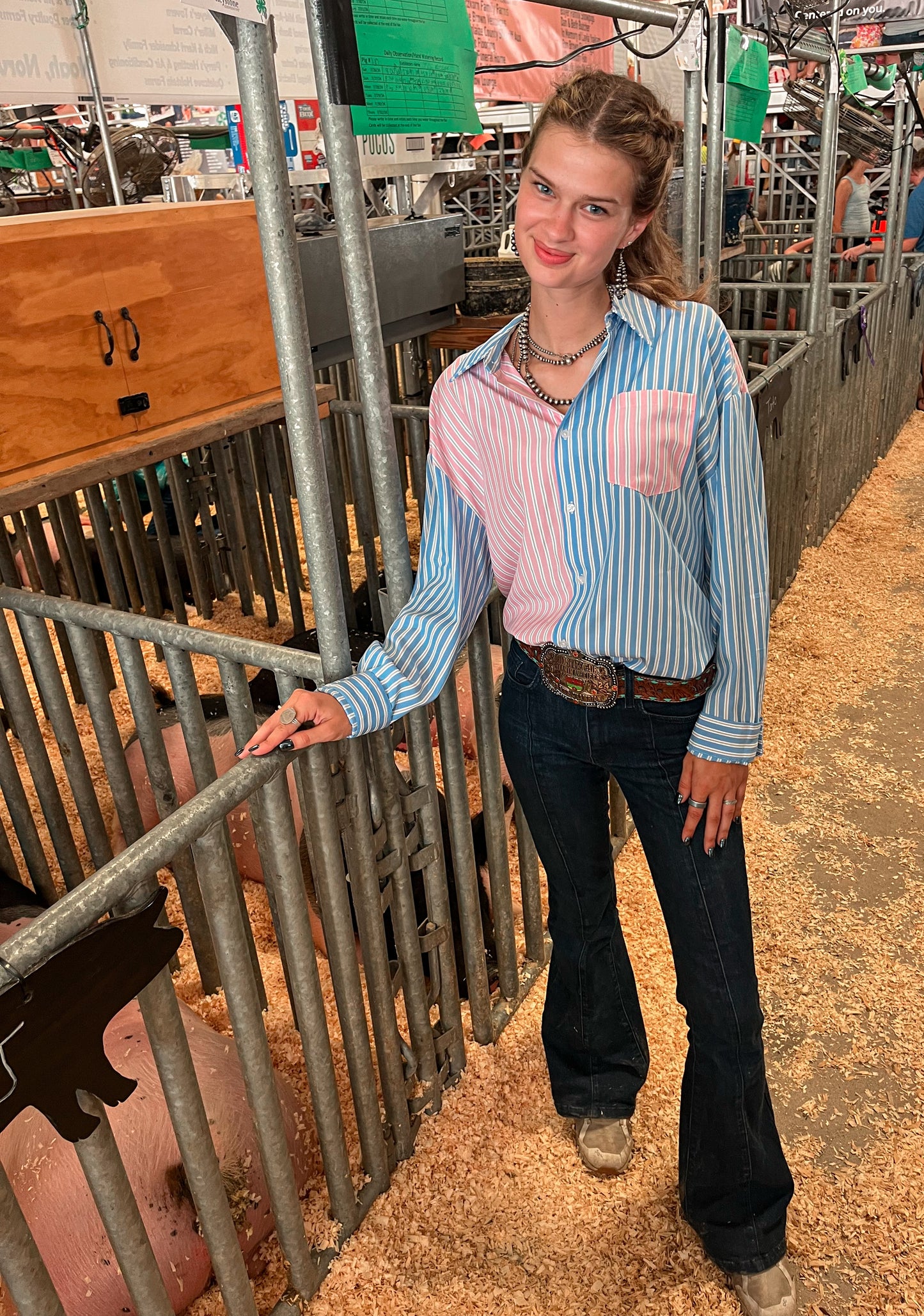 Bluey Pink Pin Stripe Button Down