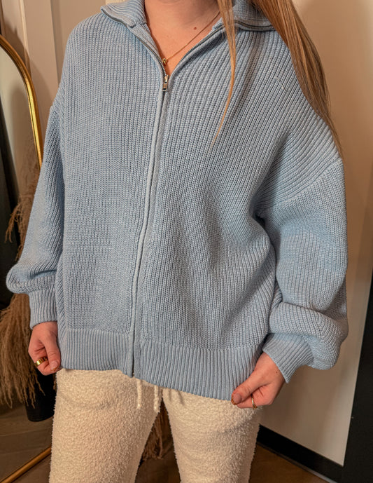 Blue Knit Zipup
