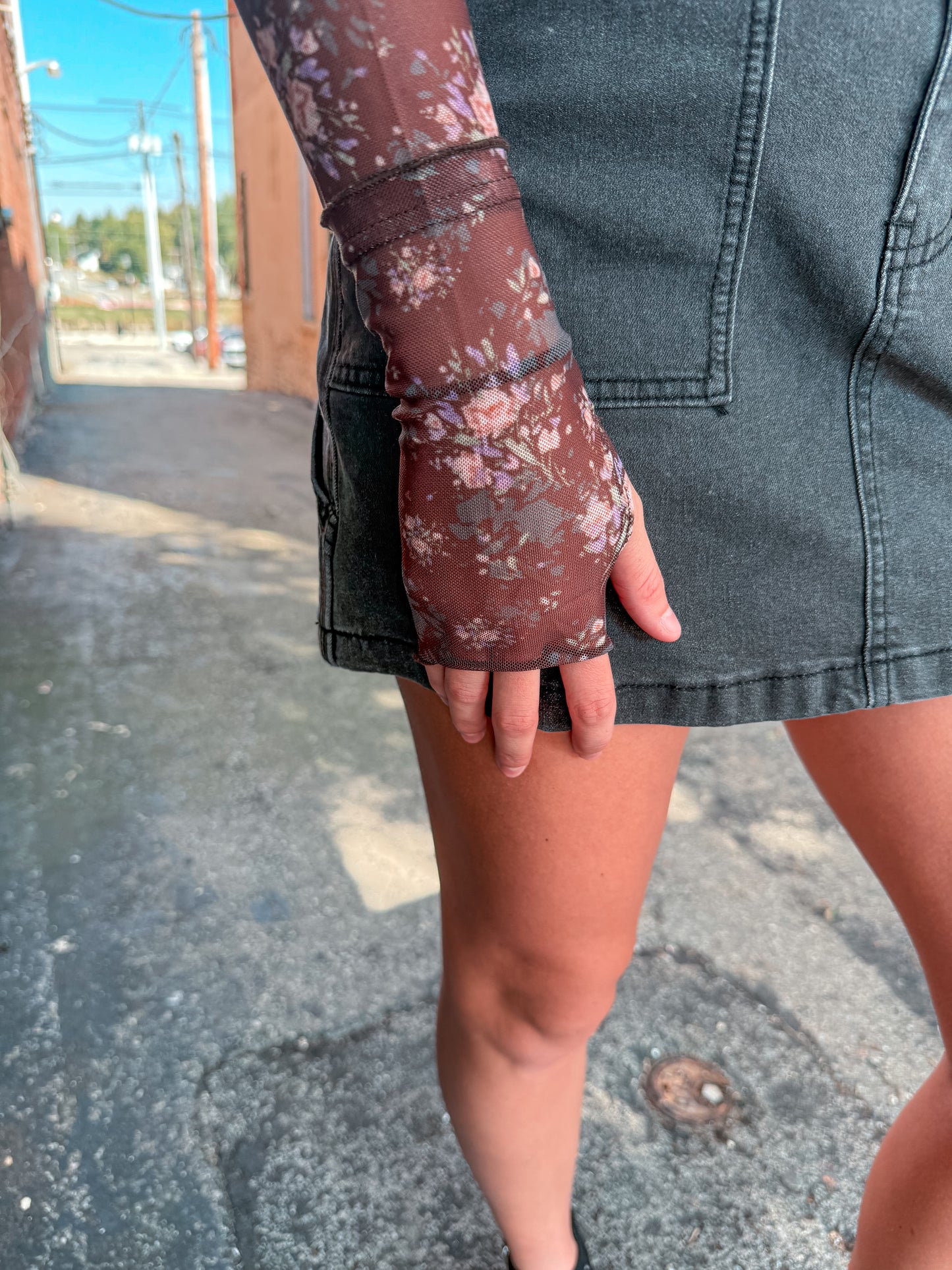 Brown Floral Mesh Top