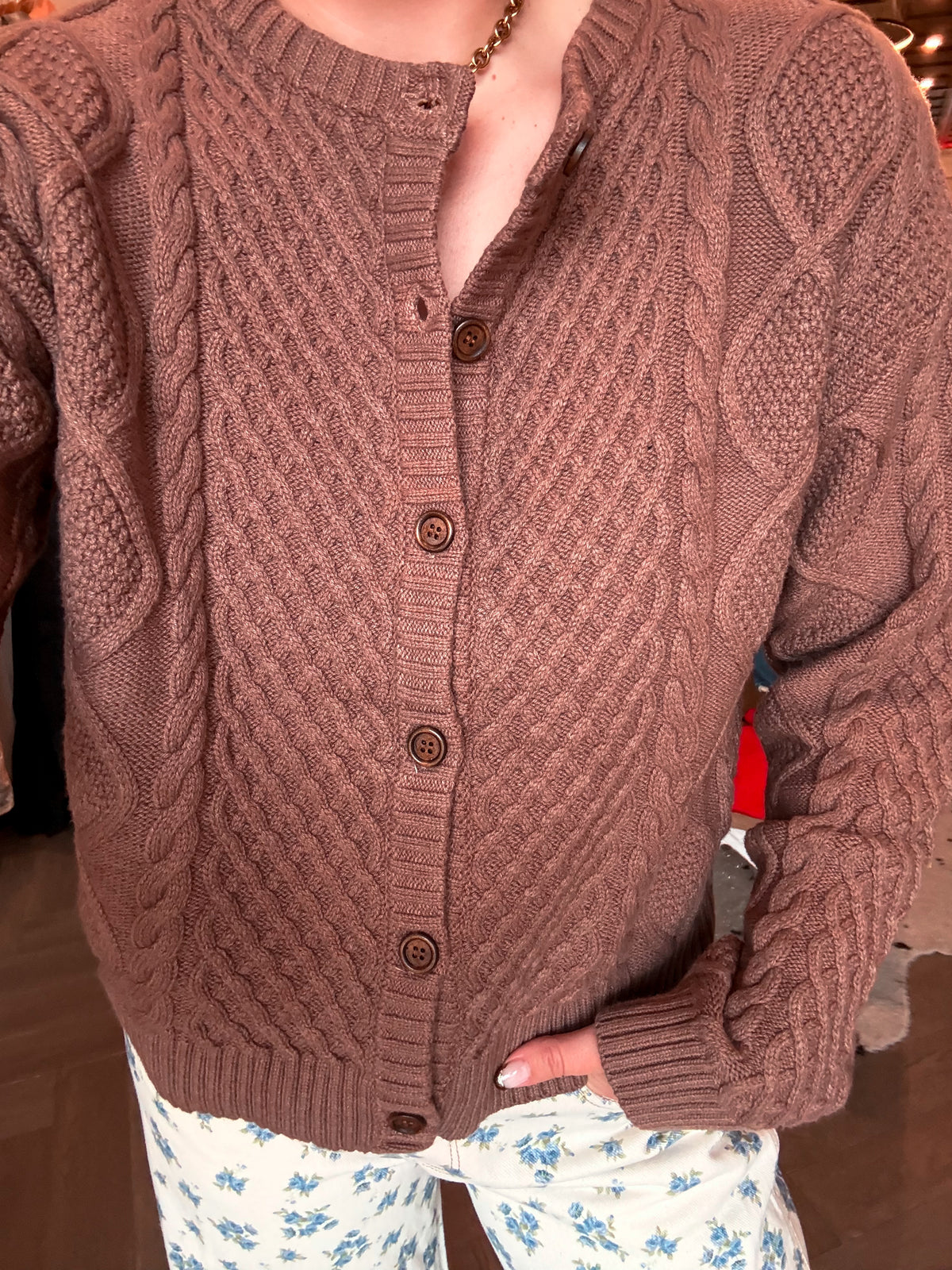 Mocha Cable Knit Cardigan