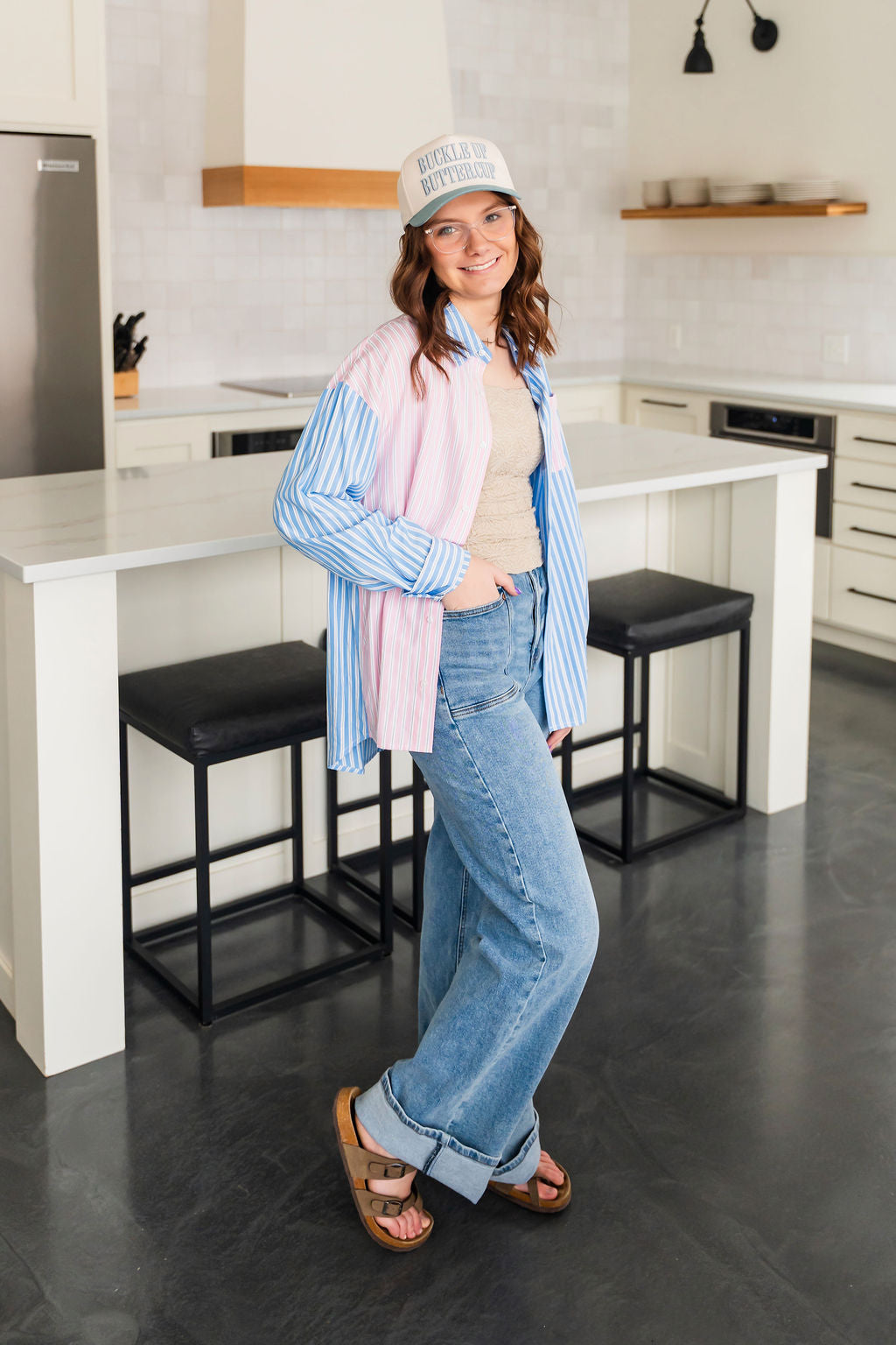 Bluey Pink Pin Stripe Button Down