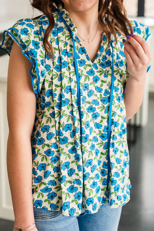 Blue Floral Flutter Top