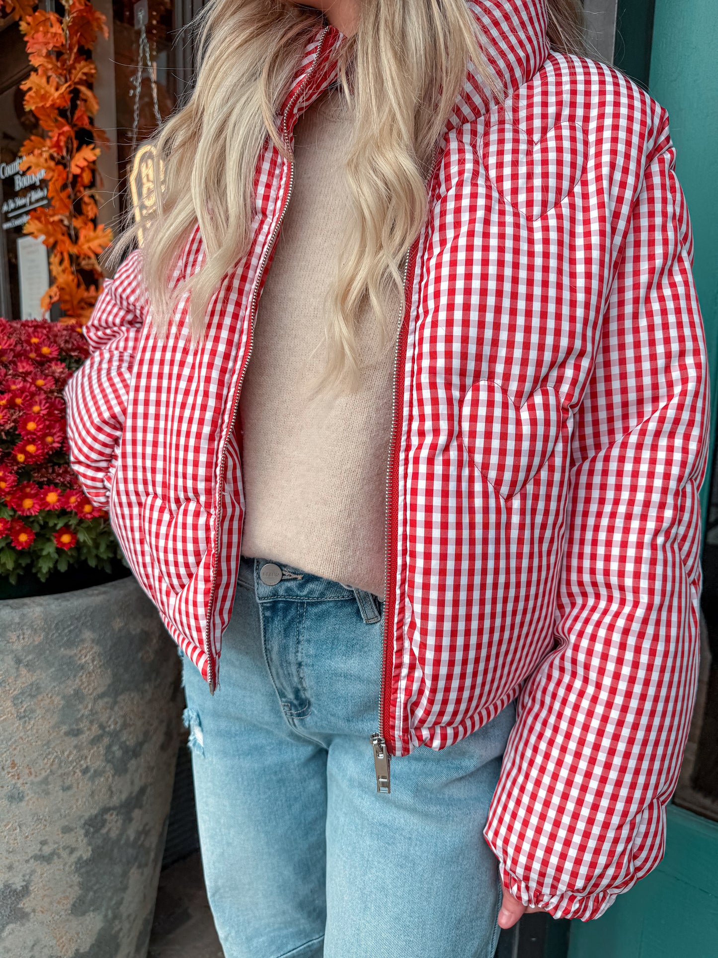 Gingham Printed Puffer Jacket