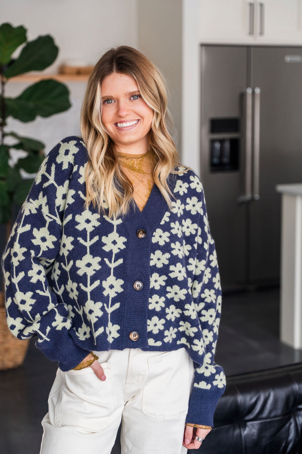 Floral Print Sweater Knit Cardigan