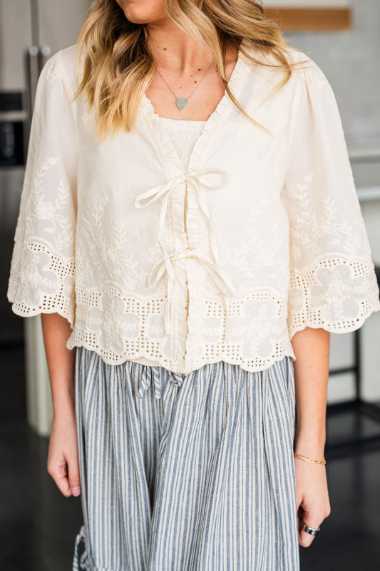 Ivory Floral Embroidered Blouse