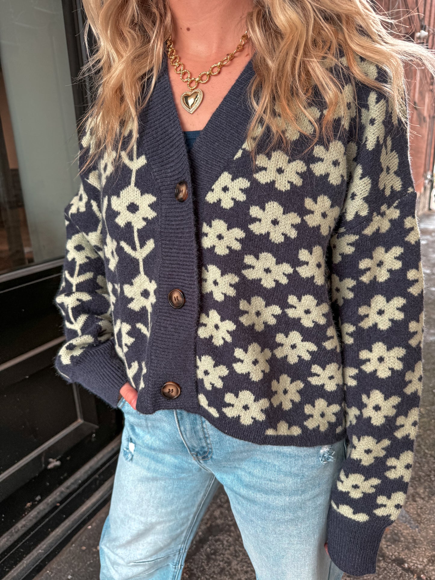 Floral Print Sweater Knit Cardigan