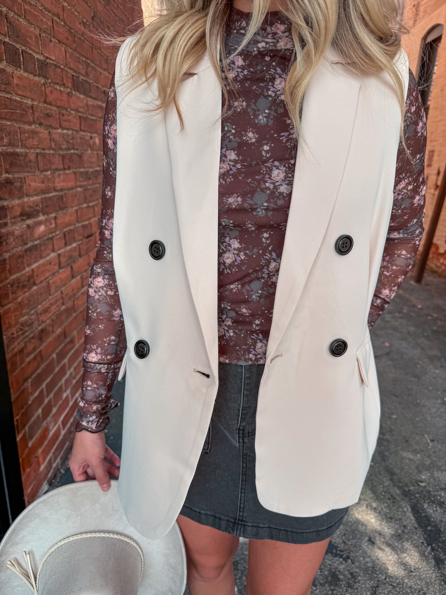 Cream Double Breasted Blazer Vest