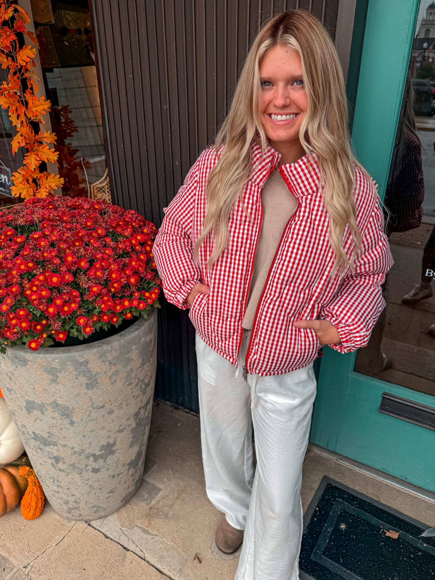 Gingham Printed Puffer Jacket