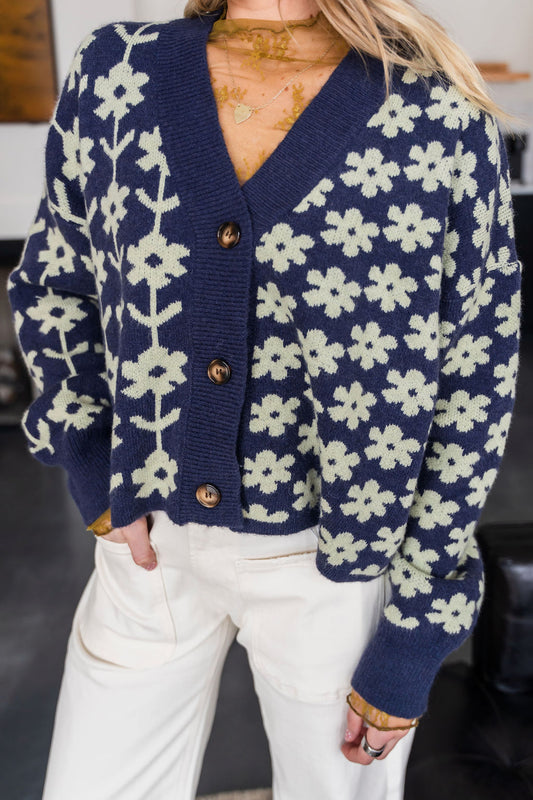 Floral Print Sweater Knit Cardigan