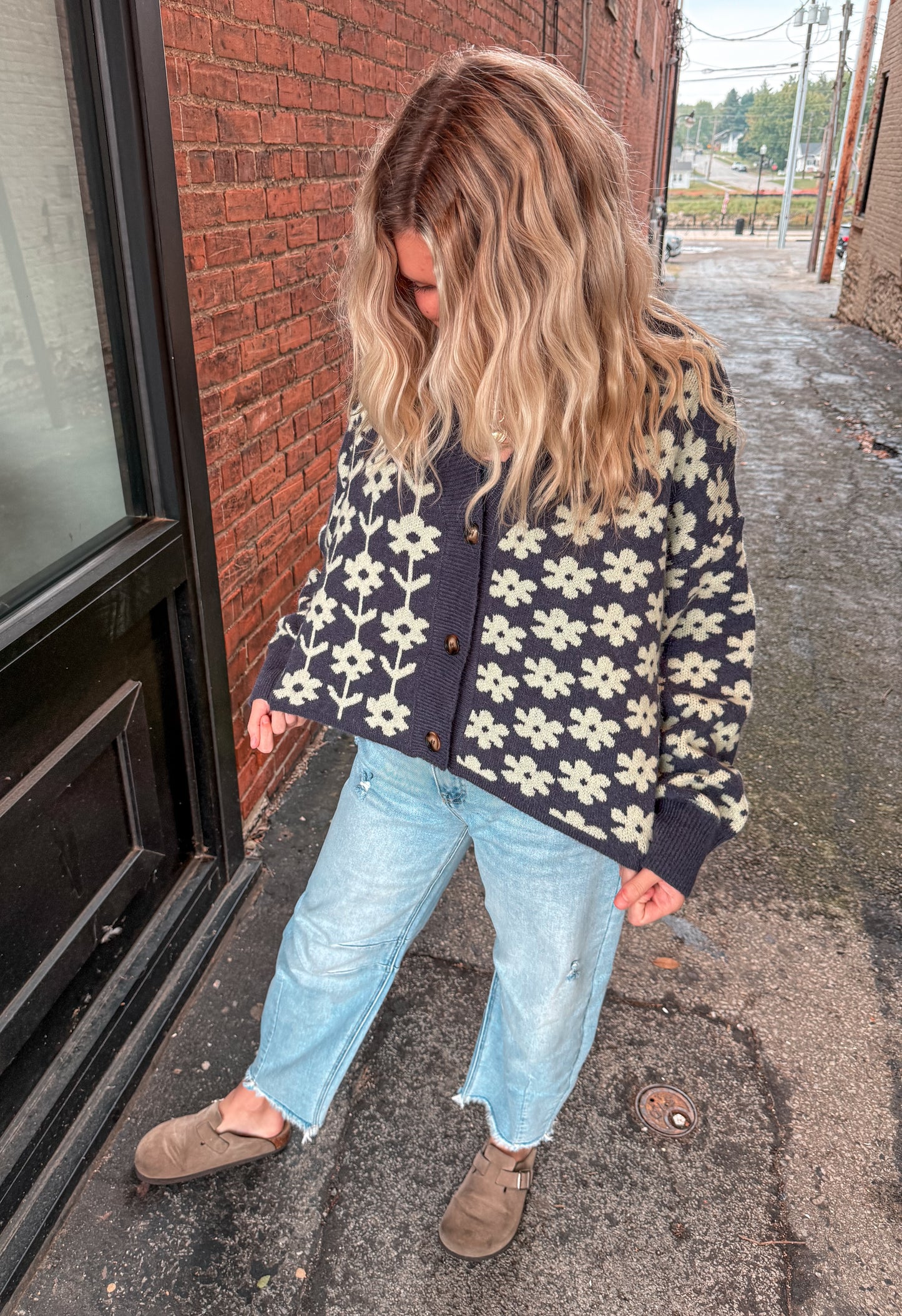 Floral Print Sweater Knit Cardigan