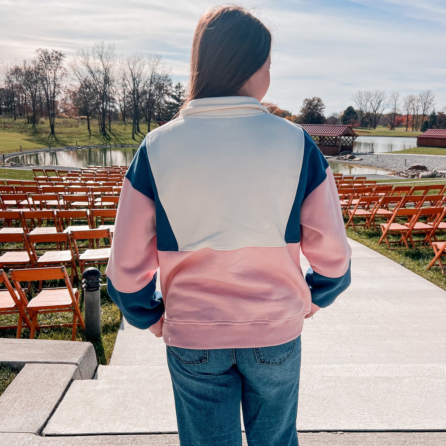 Pink Color Block Pullover