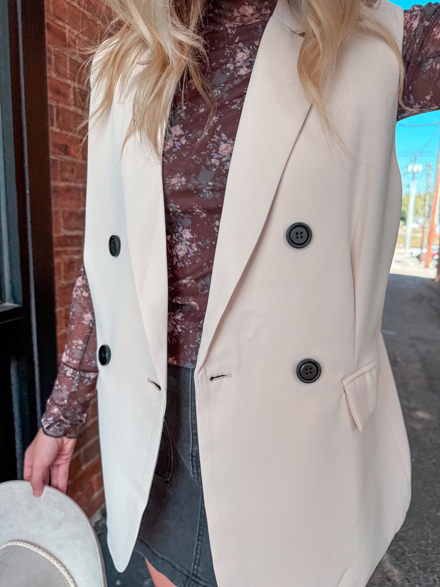 Cream Double Breasted Blazer Vest