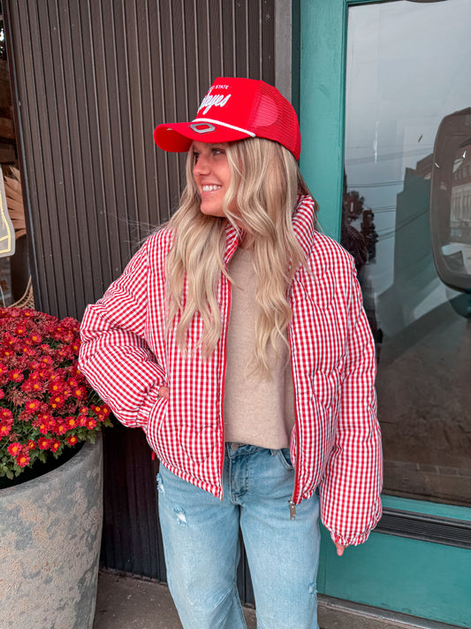 Gingham Printed Puffer Jacket