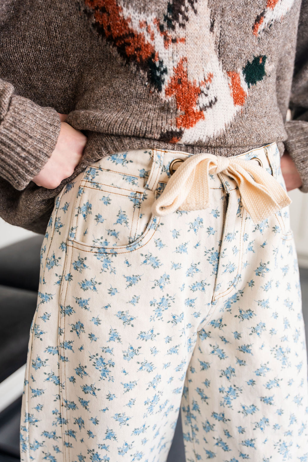 Baby Blue Floral Denim Barrels