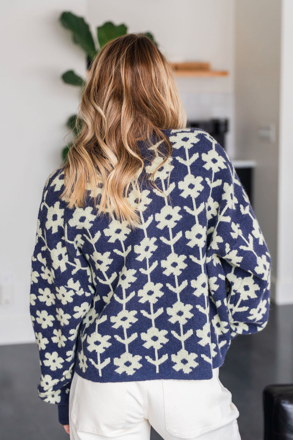Floral Print Sweater Knit Cardigan