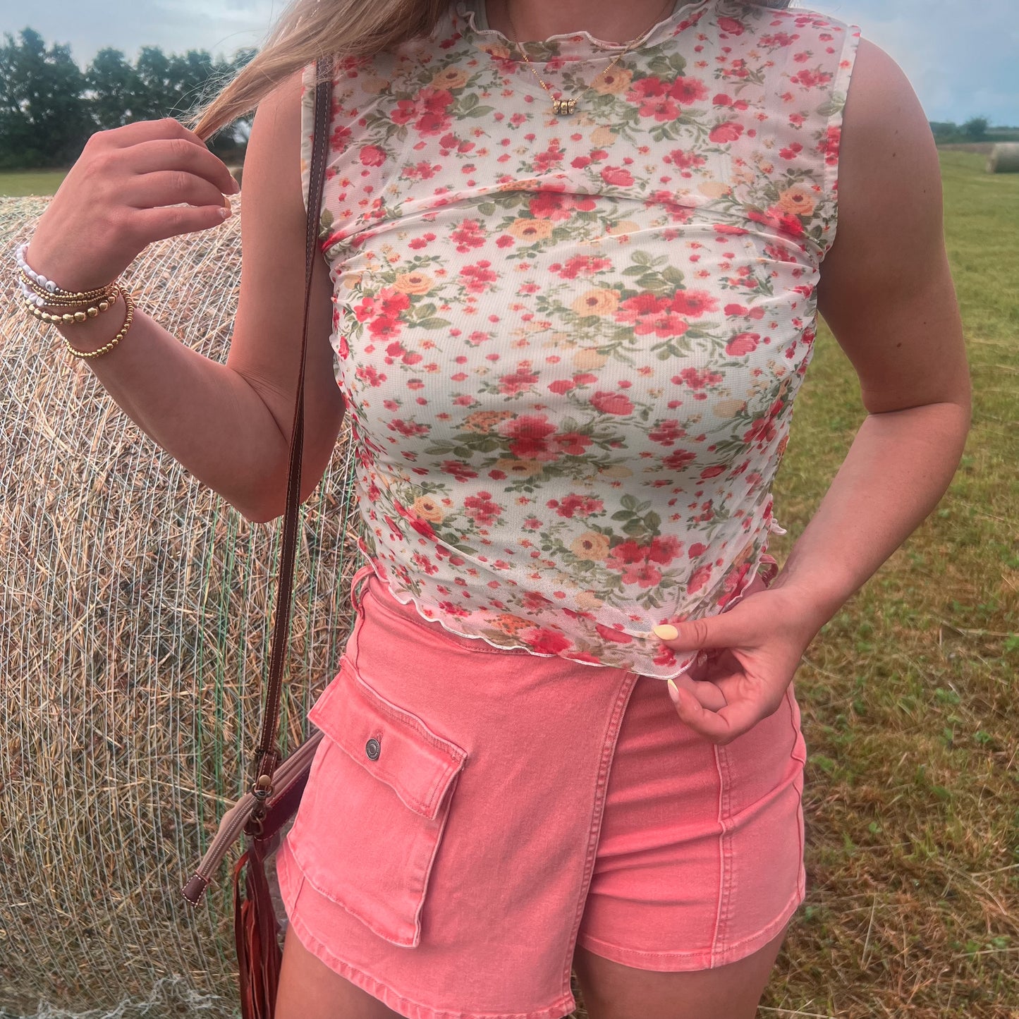 Floral Sleeveless Mesh Top